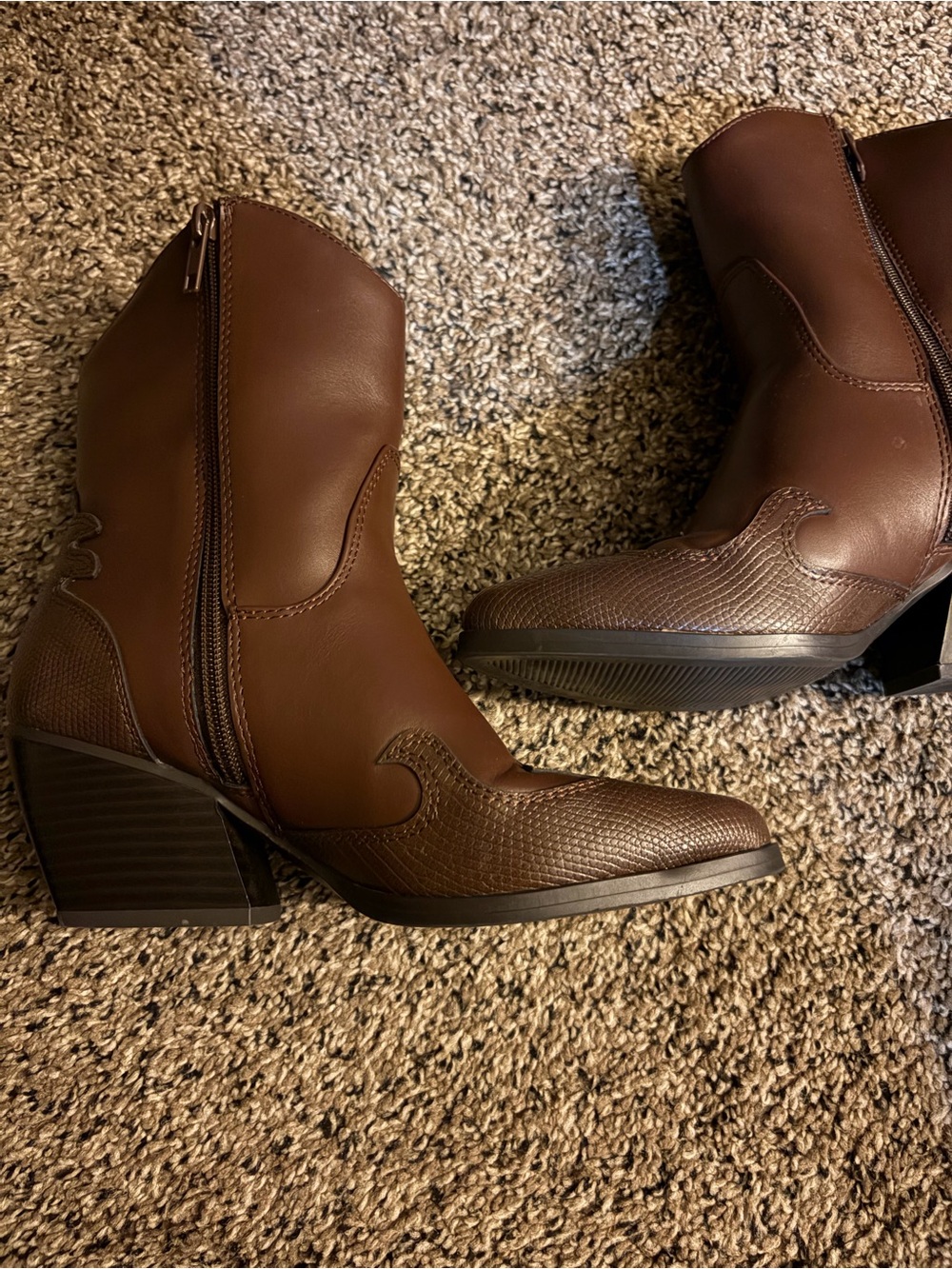 Soda Brown Western-Style Heeled Ankle Boots - Picture 4 of 7
